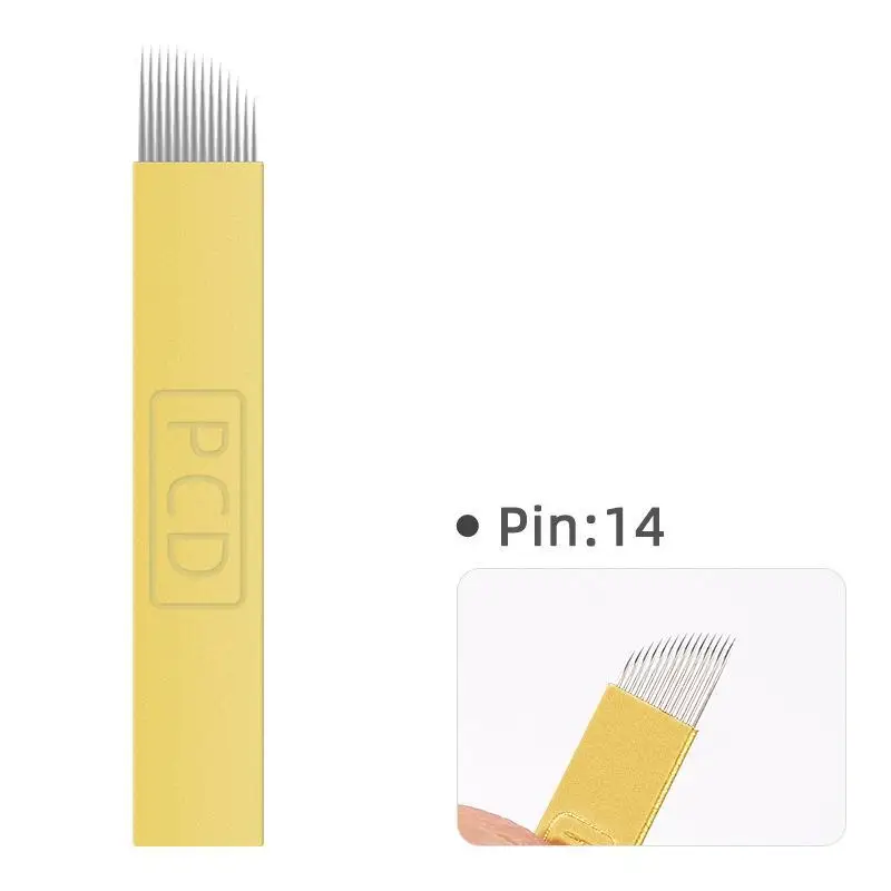 100 יח ' 14 Pin קבוע איפור הגבה קעקוע להב Microblading מחטים 3D רקמה ידנית קעקוע עט . ' - ' . 0