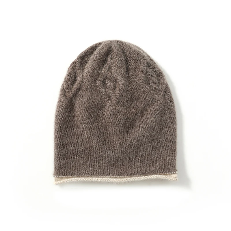 100% קשמיר טהור כובע סרוג נשים סתיו חורף חמימות לכסות Baotou הגירסה הקוריאנית מזדמן מכורבלת כובע צמר . ' - ' . 3