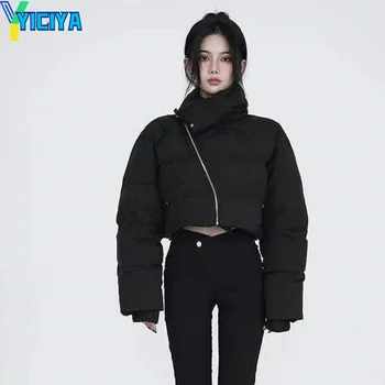 YICIYA המחבל האישה הג ' קט מרופד מעיל נשים של מעילי חורף רוכסן לעמוד צווארון תרמי ארוך שרוולים מעיל מעילים שחורים.