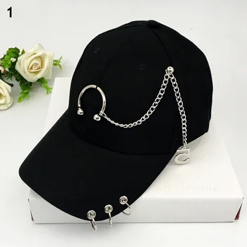 אופנה היפ הופ כותנה כובע בייסבול זכר יוניסקס פירסינג הטבעת כובעי פאנק למבוגרים מקרית מוצק מתכוונן לשני המינים כובע Snapback כובעי