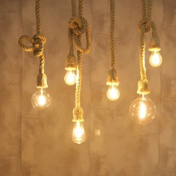 וינטאג', רטרו חבל קנבוס אורות תליון תעשייתי נברשות יצירתי תליית מנורה בר מטבח קפה לופט גופי תאורה