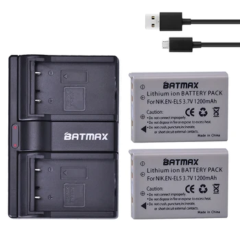 Batmax 2Pcs EN-EL5 EN EL5 EL5 Li-ion סוללה נטענת +Dual USB מטען עבור ניקון מצלמה קולפיקס P80 P90 P100 P500 P510 P520