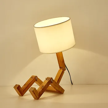הנורדית המודרנית מנורת שולחן מעץ רובוט בצורת מנורת שולחן בחדר השינה מנורת לילה E27 מנורת LED בעל ילדים ללמוד קריאה שולחן אור