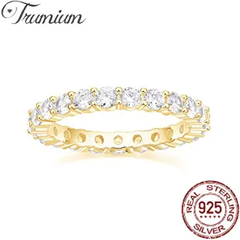 Trumium טבעת כסף 925 טבעת נישואין עגול קריסטל יהלום מלא נצח Stackable טבעת אירוסין עבור נשים תכשיטים 3 מ 