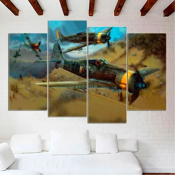 הדפסי בד ציור קיר אמנות פוסטר 4 יח ' תעופה מטוס Fw 190 מודרני עבור סלון הבית עיצוב מודולרי התמונה