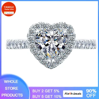 רומנטי מתוק בצורת לב. טבעת נישואין לאישה נשית הצהרה טבעת אירוסין אמיתי טיבטי כסף למנוע אלרגיה תכשיטים
