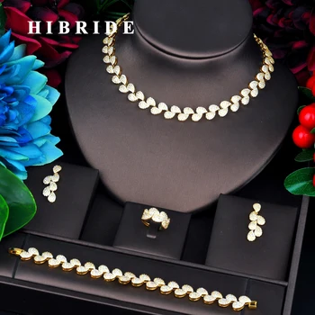 HIBRIDE יוקרה אלגנטית עלה עיצוב צורה צבע זהב כלה דובאי תכשיטים מגדיר עבור נשים אביזרים החתונה מסיבת מתנות N-737