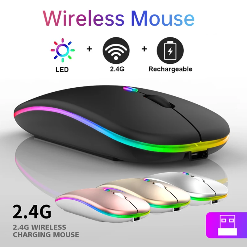 2.4 עכבר אלחוטי G עבור מחשב PC נייד Tablet iPad עם תאורה אחורית RGB עכברים ארגונומיים נטענת USB עכבר גיימר . ' - ' . 0