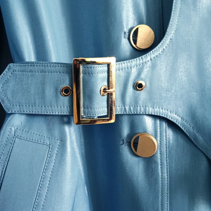 2023 האביב והסתיו משרד ליידי יחיד-שולי המעיל של נשים Tencel כחול מבריק רזה מעיל . ' - ' . 4