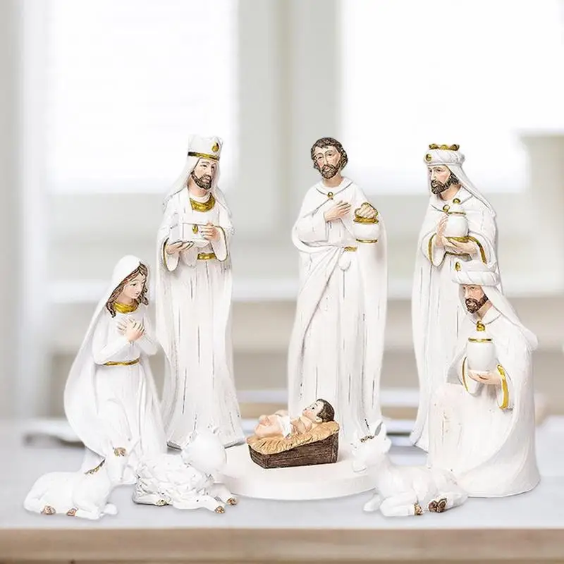 2023 הלידה חג המולד העריסה סצנת המולד סט דמויות קתולי נוצרי עיצוב השולחן בבית קישוט אבוס כנסיית ישו מתנות . ' - ' . 1