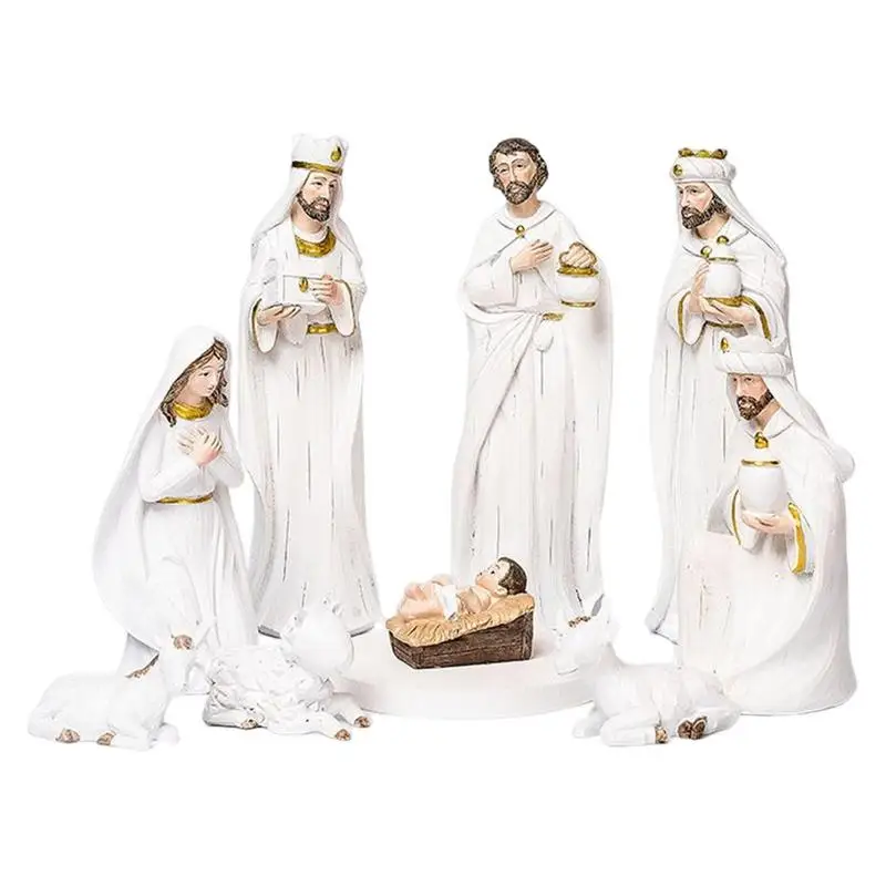 2023 הלידה חג המולד העריסה סצנת המולד סט דמויות קתולי נוצרי עיצוב השולחן בבית קישוט אבוס כנסיית ישו מתנות . ' - ' . 2