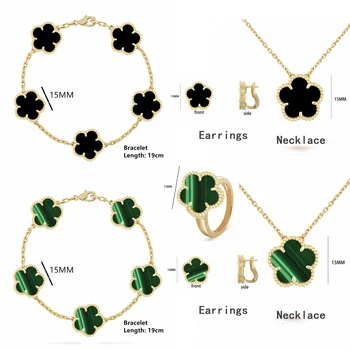 באיכות גבוהה חן טבעית תכשיטים קופסת מתנה אריזה ארבעה עלים / חמישה עלים פרח להגדיר יוקרה צמיד שרשרת עגילים טבעת