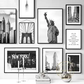 ניו יורק בד ציור פסל החירות אמנות קיר פוסטרים, הדפסים נורדי תמונה בשחור לבן עיצוב הבית השינה