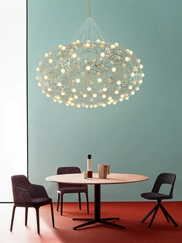 עגול עיצוב נברשת הזהב הסלון לחדר האוכל פשוט אישיות מנורת LED חרוזים מחרוזת מנורה דקורטיבית