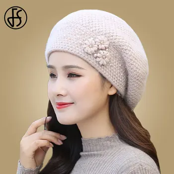 FS החורף כומתה נשים כובע ארנב אנגורה פרוות חורף חם פרח רך כפול שכבות תרמיות שלג חיצונית אביזר נשי 2020