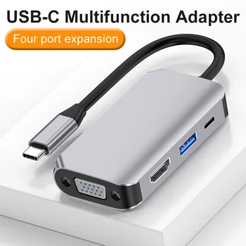 4 ב 1 USB C רכזת סוג C ל-HDMI תואם, USB 3.0, VGA מתאם טעינה רכזת רציף עבור ה-MacBook Pro אוויר מסוג C 3.1 ספליטר
