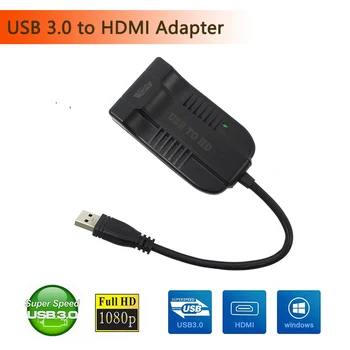 Wiistar HD 1080P רכזת ה-USB ל-HDMI USB 3.0 HDMI כבל וידאו מתאם ממיר עבור צג המחשב הנייד HDTV LCD
