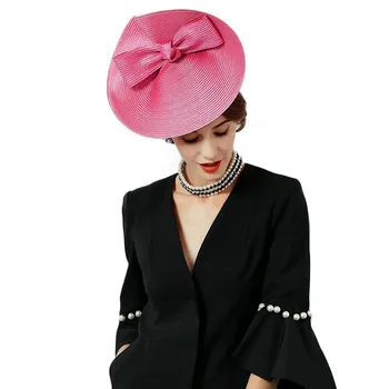 FS Fascinators כובעים חתונות גדולות קשת הבונקר כובע לנשים מסיבת תה שחור רחב שוליים פדורה הגברת קנטאקי דרבי Sinamay כובעים