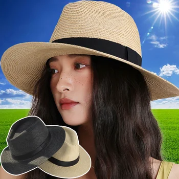 2023 הקיץ קרם הגנה קש כובע השמש חופשה על החוף בפנמה Handwoven קש כובעי נשים גברים מזדמנים שמשיה גנגסטר כובע דלי הכובע