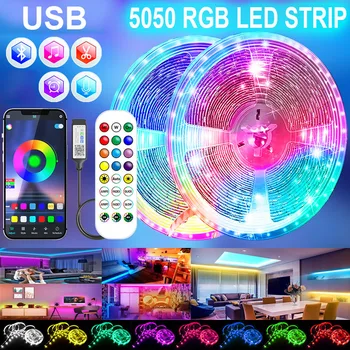 USB Led רצועת אור 5050 RGB LED אורות 5V Bluetooth גמיש סרט דיודה הקלטת אפליקציה לטלפון לשלוט בטלוויזיה Backlights קישוט החדר