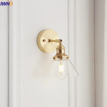 IWHD נחושת זכוכית, מנורת קיר וינטאג ' חדר שינה חדר אמבטיה אור מראה נורדי אדיסון פמוט קיר אורות תאורה ביתית luminaire