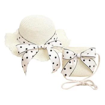 מקסים כובע קש ו Crossbody תיק להגדיר עבור ילדות קטנות מושלם - על חוף נסיעות הקיץ עם שוליים רחבים Bowknot ו