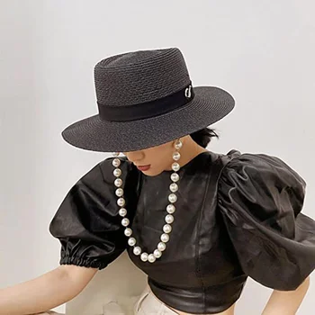 קיץ, שמש כובע כיפה צרפתית כובע קש של נשים שרשרת קישוט כובע קש חג שמשיה כובע פאנק סגנון