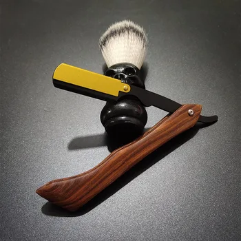 סכין גילוח עבודת יד ידית עץ קלאסי בטיחות גילוח מכונת גילוח מתאימה חצי חתיכה קצה כפול להב הסיטוניים
