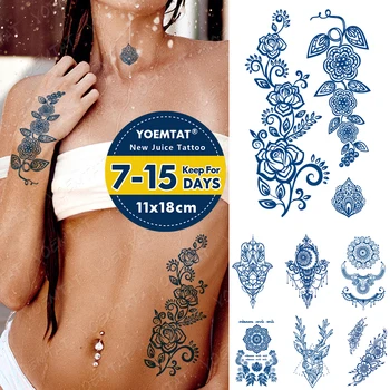 מיץ דיו קעקועים אמנות הגוף לאורך עמיד למים זמני מדבקת קעקוע חינה מנדלה קעקוע של פרח המותניים היד מזויף Tatto נשים גברים
