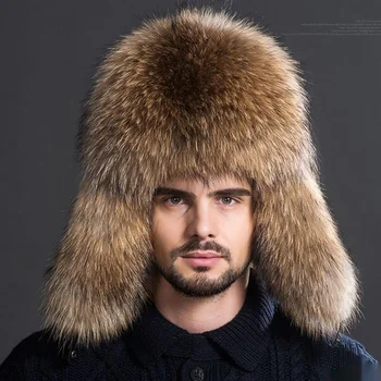 כובעי פרווה גברים אמיתיים פרווה דביבון ליי פנג שווי עבור גברים רוסים כסף טבעי פרווה המחבל כובעים עם עור מקסימום חורף חם הכובע