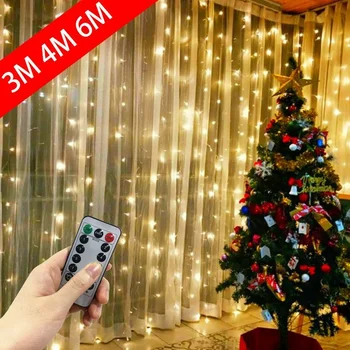 וילון LED אורות חג מולד פיות גרלנד מחרוזת אור USB שליטה מרחוק חג המולד השנה החדשה מסיבת חתונה קישוט גינה חיצונית