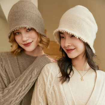 100% קשמיר כובעים עבור נשים חמות מכירת חורף חמה פשמינה סריגה כובע גבירותיי אופנה חדשה כמוסות