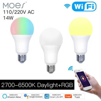 מואים WiFi חכם הנורה LED ניתן לעמעום המנורה 14W RGB C+W E27 צבע משתנה Tuya אפליקציה חכמה שליטה בעבודה עם אלקסה Google LED