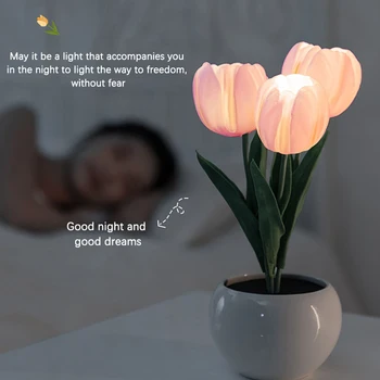 טוליפ מנורת שולחן LED מנורת הלילה סימולציה זר פרחים בחדר השינה ליד המיטה אווירה רומנטית, מתנת יום הולדת קישוט הבית