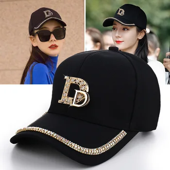2023 אופנה נשים יהלום D מכתב כובע בייסבול קוריאני גרסה מזדמנים גברת כובעי Snapback הקיץ הגנה מהשמש כובע ספורט כובעים
