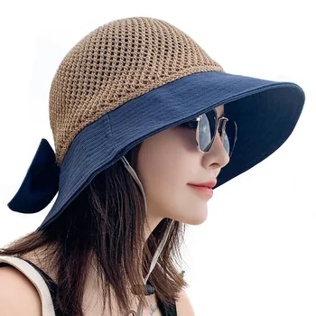בקיץ כובעים עבור נשים סרוגים לנשימה מתקפל שמש כובע עם קשת הגנה מפני השמש שמשיה קוריאנית חוף כובע כובע נסיעה חדש