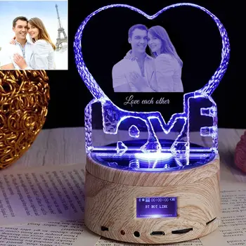 אוהב קריסטל צילום מתנה מותאמת אישית תמונה טקסט בלילה אור Bluetooth נגן מוסיקה לחתונה כמה אבא של אמא יום