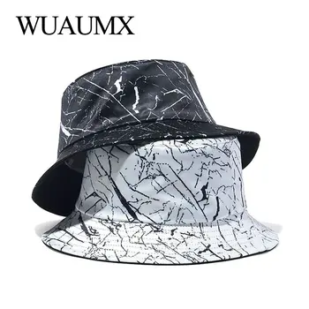Wuaumx הקיץ דלי כובע נשים שחור לבן של גברים דייג כובעים Packable הפיך שמש כובעים הליכה חוף קאפ בני נוער פנמה כובע