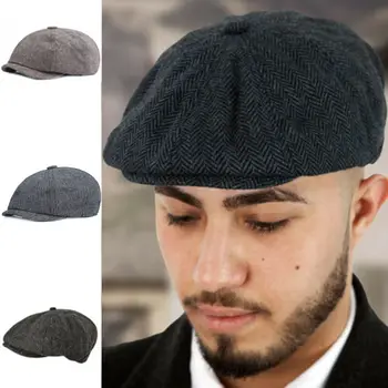 פשוט צמר תערובת אדרה גברים כתב כובע כובע שטוח זכר הקסדות Bakerboy הכובע