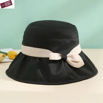 שמש כובעים לנשים השמש בקיץ כובעים אופנה להדפיס כל הרחוב-להתאים קרם הגנה גדולה אפס מקום כובע עניבת פרפר לנשימה הנסיעה הגברת Sunhat