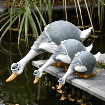 יצירתי חיה ברווז חמוד קישוטים מיניאטורי פסלונים של פיות הגינה בחצר מרפסת פריסת שרף מלאכות חדר קישוט הבית