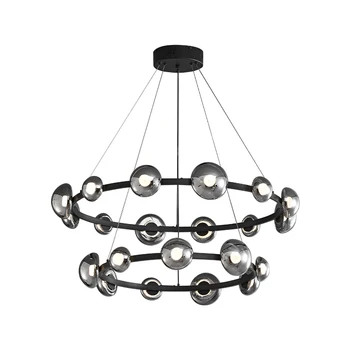 נורדי פשוטה יוקרה שחור עגול בחדר האוכל אור נברשת מינימליסטי מעצב בסלון עיצוב הבית בר LED מנורת תלייה