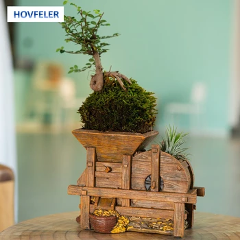 HOVFELER שרף Fenggu מכונת לצמחים. פסלון בדגם קישוטי נוף רטרו גינה ביתית רב תכליתי מלאכת יד