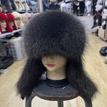 כובע חורף נשים האמיתי של פוקס בכובע פרווה כובעי חורף לנשים יוקרה אמיתית בכובע פרווה נשים החורף הרוסי Stvle