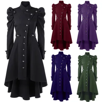 המעיל השחור, נשים גבירותיי רטרו Steampunk ' קט גותי מעיל סדיר שולי בציר שרוול ארוך שמלה מימי הביניים התחפושת