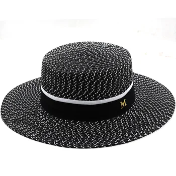 פשוט קיץ סגנון הפבורן stripeWomen חוף כובע נשי מזדמן כובע פנמה הגברת מותג שטוח ברים Bowknot קש כובע בנות כובע השמש