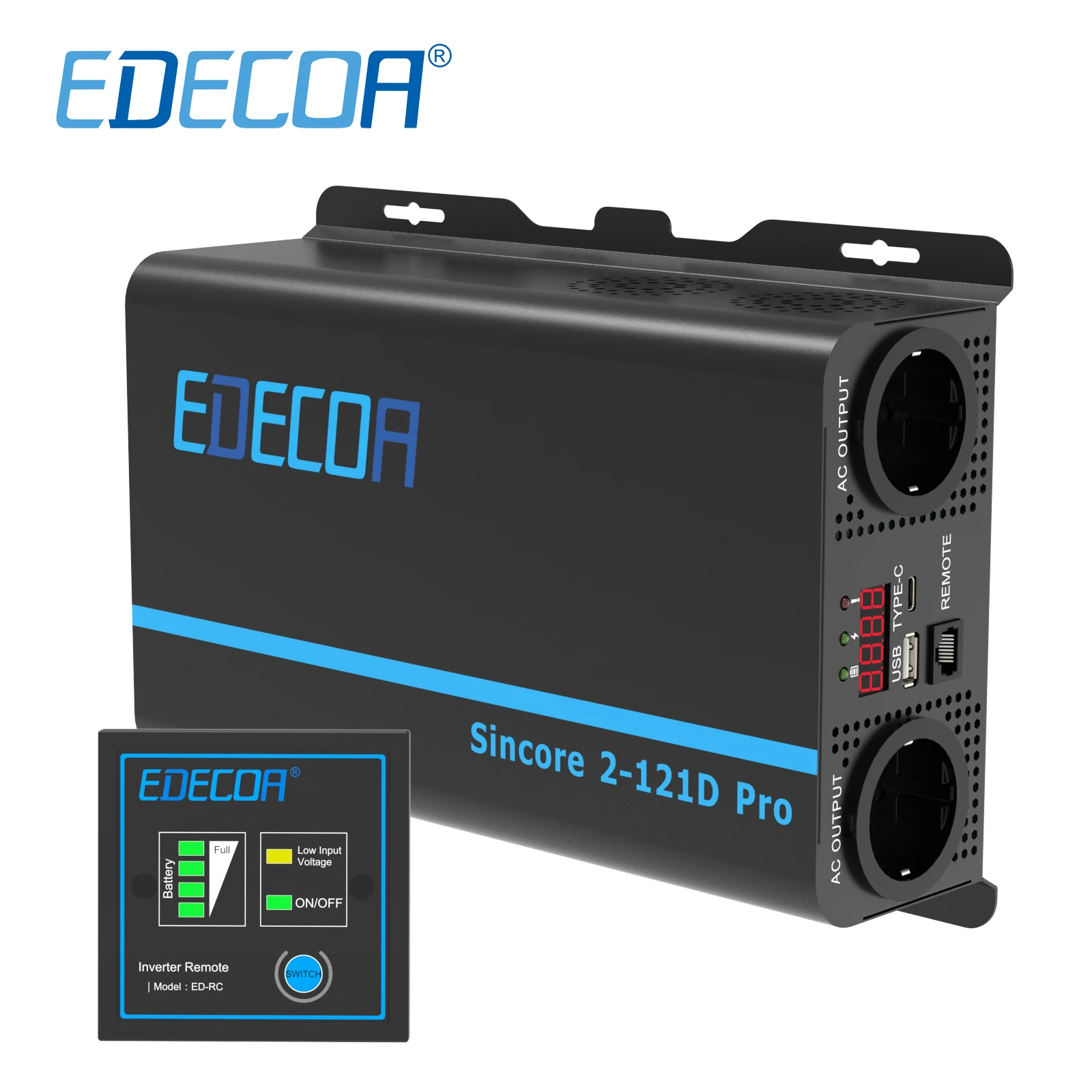 EDECOA 1000W 12V ל 220V 230V גל סינוס טהור ממיר מתח 24V ל 220V מחוץ לרשת ממיר עבור רכב הסירה בבית שמש בחוץ . ' - ' . 0