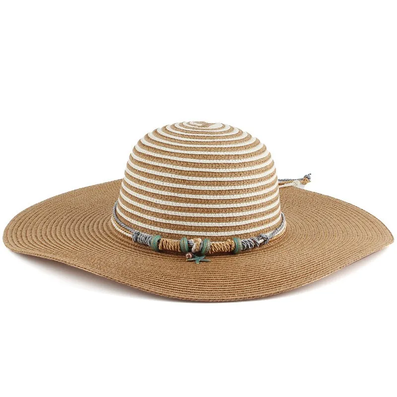 FOLIUM PHOTINIAE גדול לשולי הכובע חוף כובע שמשיה קרם עם פסים חוף הים אופנה דק הקיץ . ' - ' . 2