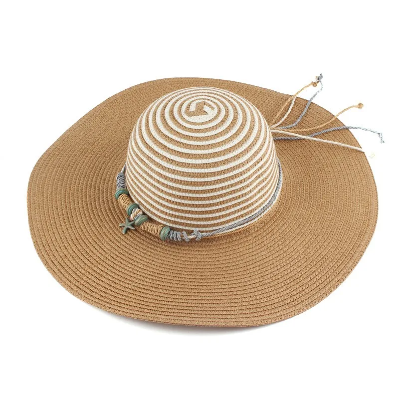FOLIUM PHOTINIAE גדול לשולי הכובע חוף כובע שמשיה קרם עם פסים חוף הים אופנה דק הקיץ . ' - ' . 3