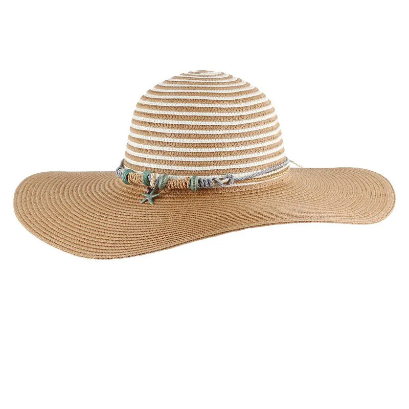 FOLIUM PHOTINIAE גדול לשולי הכובע חוף כובע שמשיה קרם עם פסים חוף הים אופנה דק הקיץ . ' - ' . 5